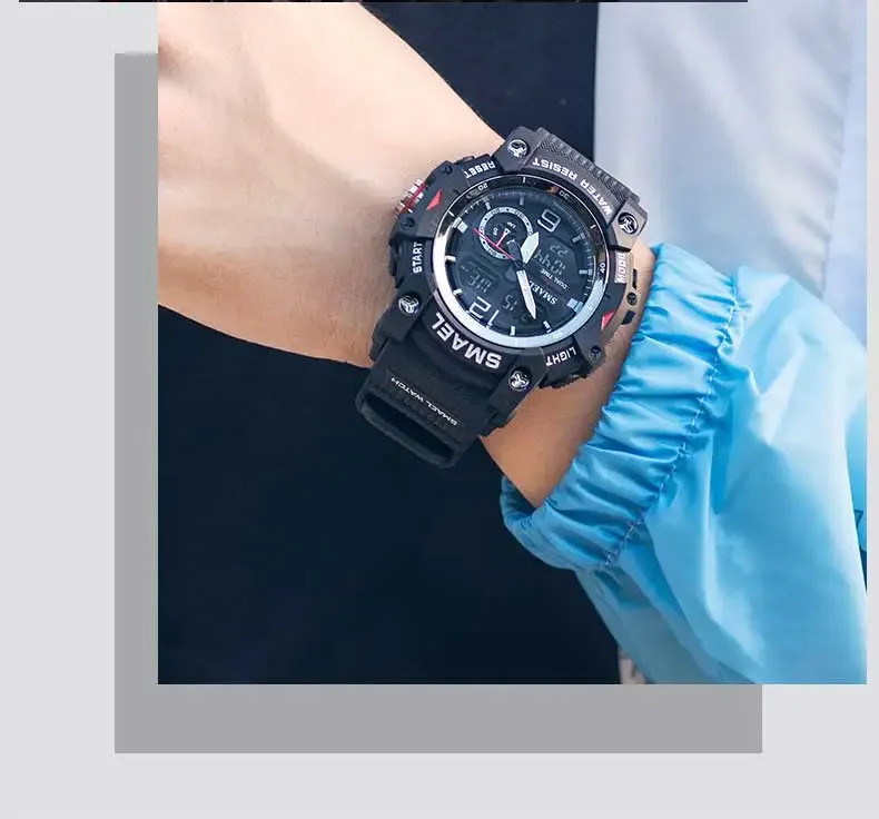 8007 Men’s Outdoor Transparent Dual Display Waterproof Luminous Watch