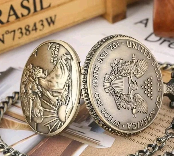 Lady Liberty Pocket Watch – Double Sided Face – US Eagle Design