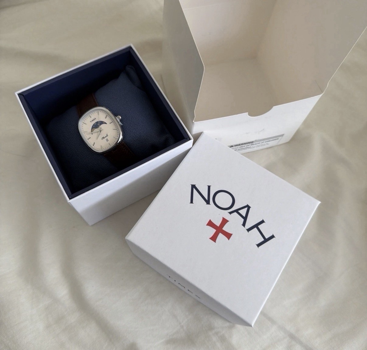 Noah x Timex Moon Phase Watch Silver Stainless Steel Brown Leather Brand New✅✨