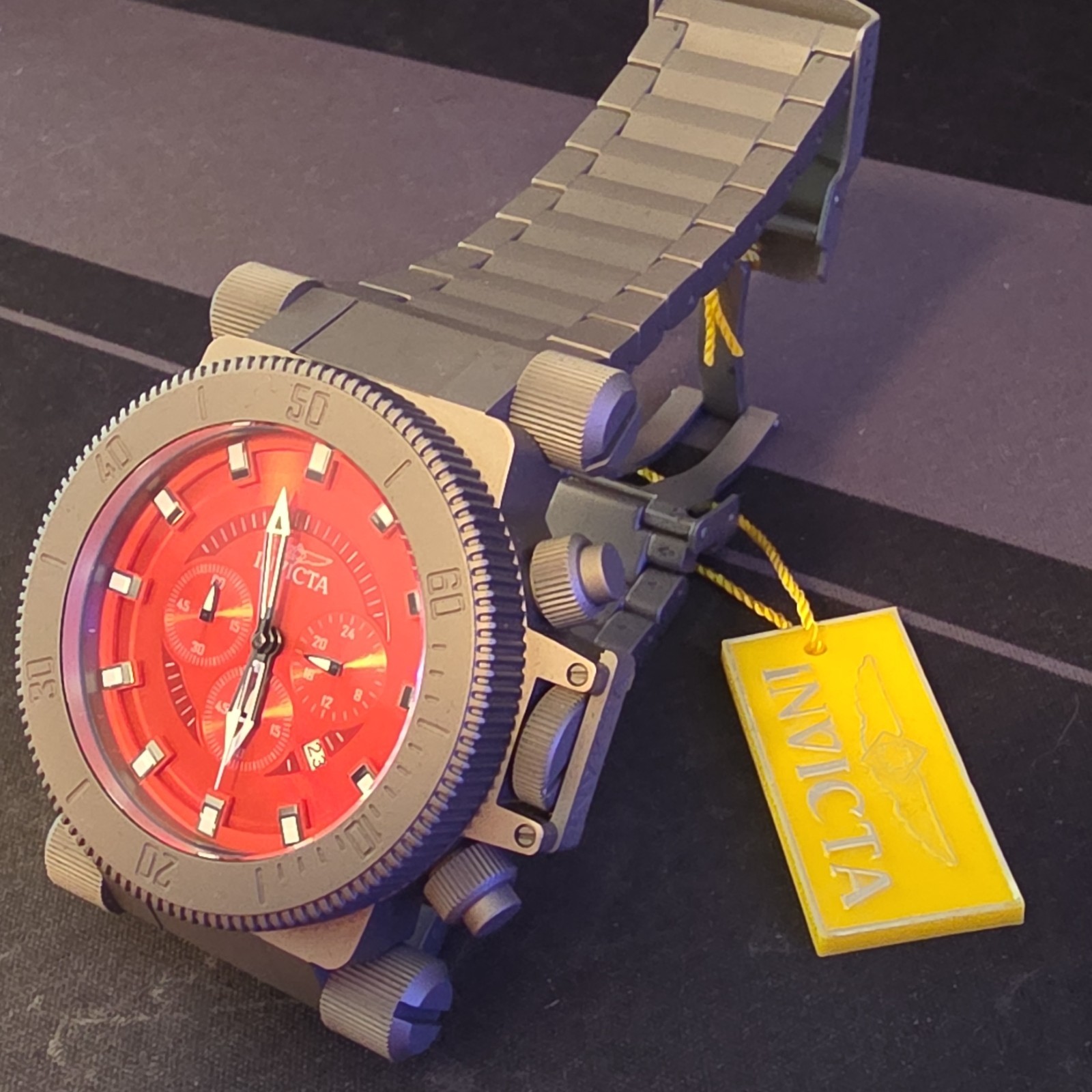 Invicta Coalition Forces 51mm Titanium Case and Band Red Dial Gray Bracelet 100M