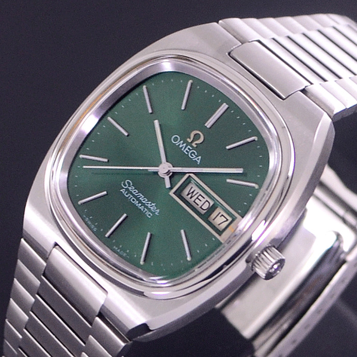 VINTAGE OMEGA SEAMASTER AUTOMATIC EMERALD DIAL DAY/DATE DRESS MEN’S WATCH