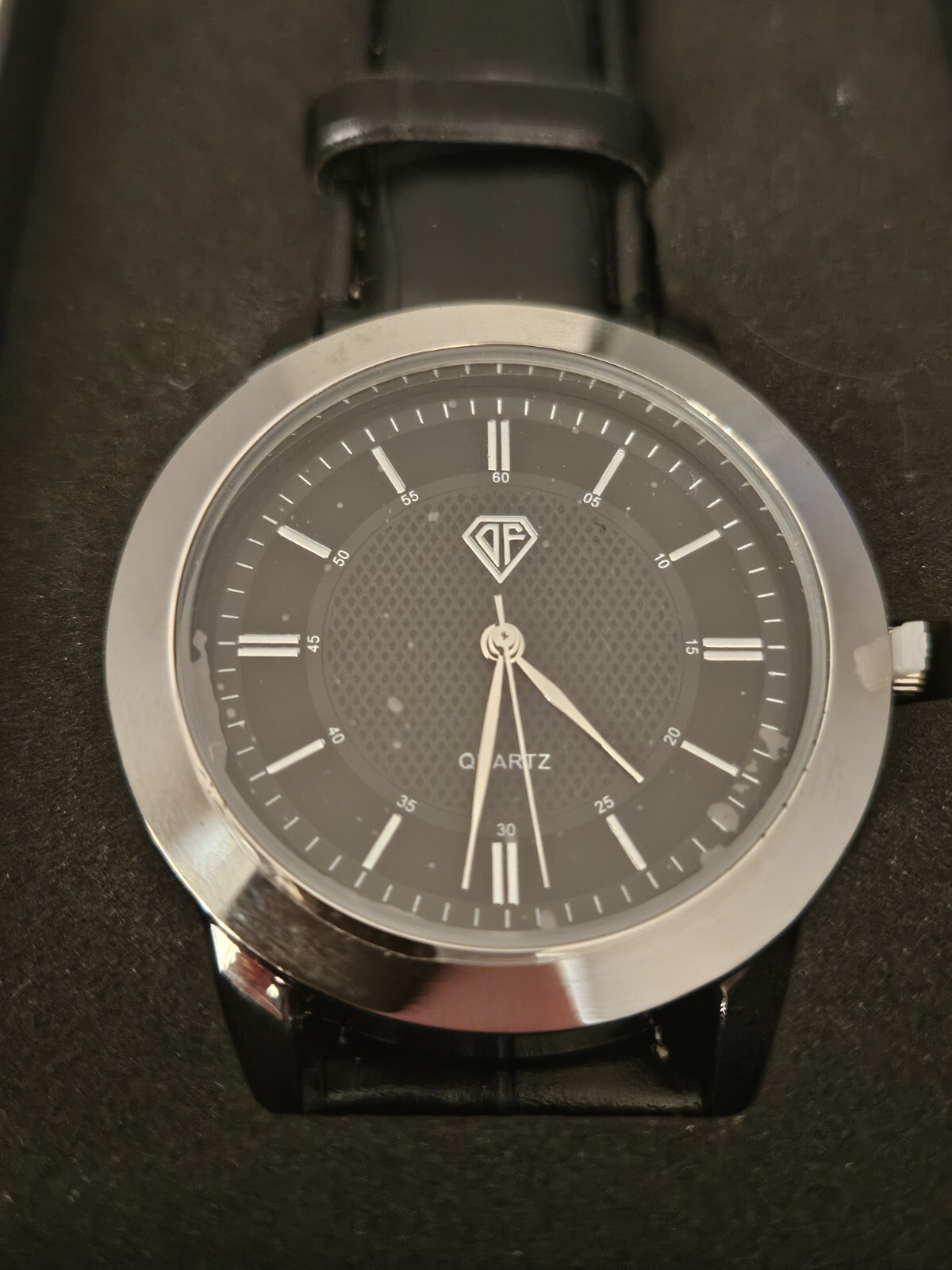 DF Shield Quartz Watch Leather Steel Classy Black Silver Analog Formal Luxury