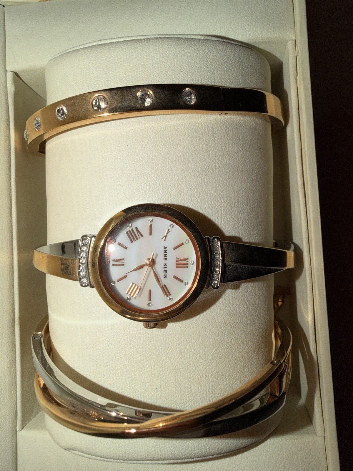 Anne Klein Rose Gold-Tone Diamond Dial Watch & Bangle Bracelet Set – New in Box