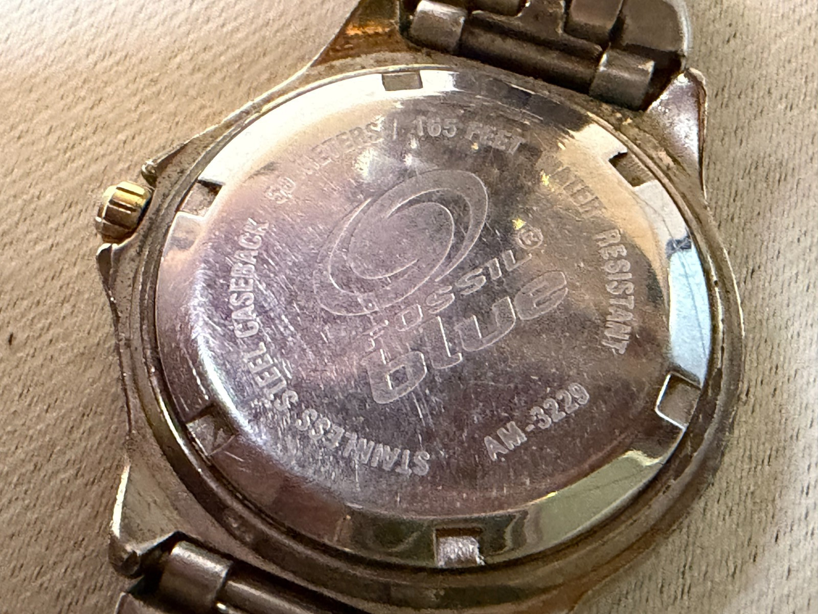 Fossil Blue AM-3229 Two-Tone Watch Men’s Quartz Silver Gold White Dial WORKING