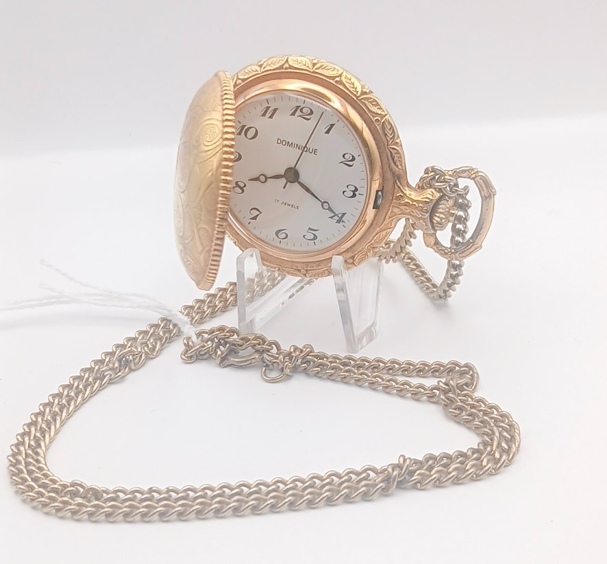 11.5IN, 36MM, Vintage Dominique Pendant Watch, 17 Jewels Mechanical Pocket Watch