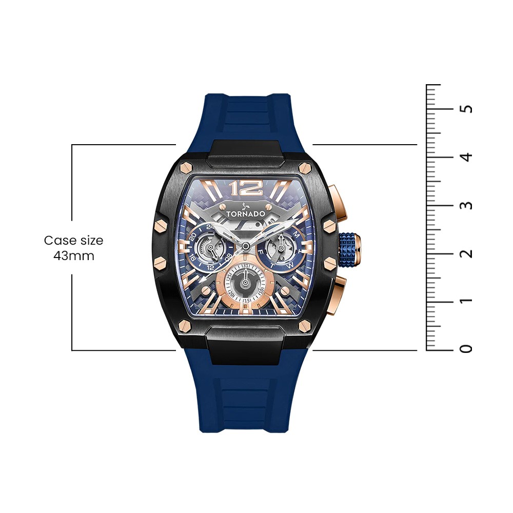 Tornado Xenith Men’s Multi Function Watch | Blue Dial, 43x54mm, 100 m (10 ATM)