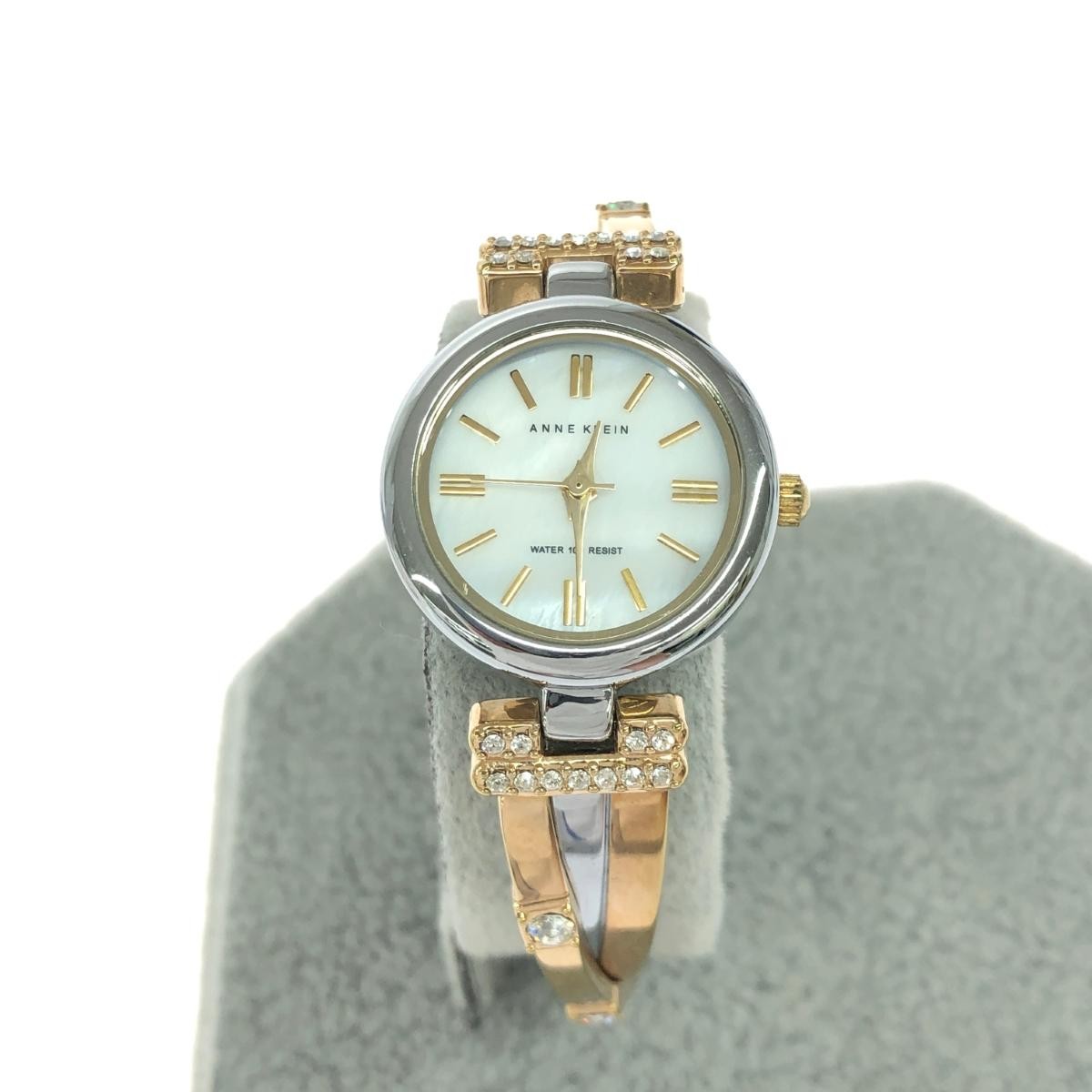 ANNE KLEIN Bangle Watch Timepiece Good Condition Rhinestones SS Gold Color Silve