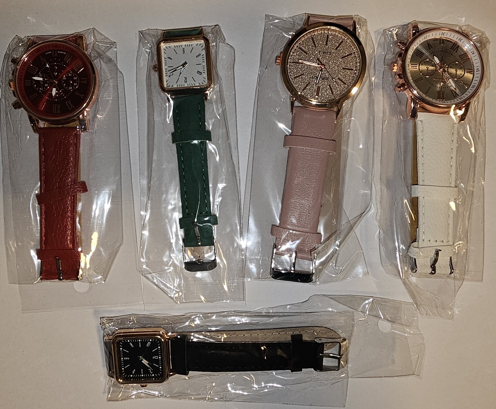 Lot of 5 Womens Watches Red Green White Black Tan(Beige?) Square Round #1