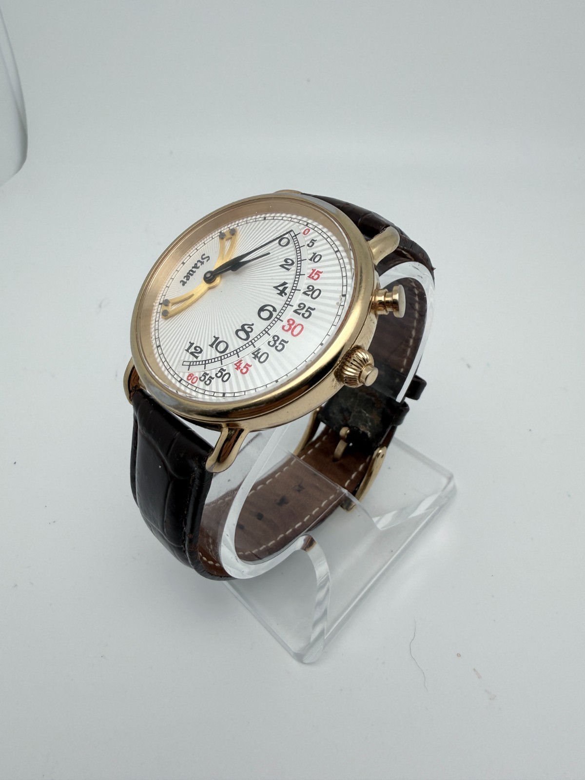 Stauer Retrograde 55097 Watch 43mm Gold Tone Crazy Wandering Interesting Quartz