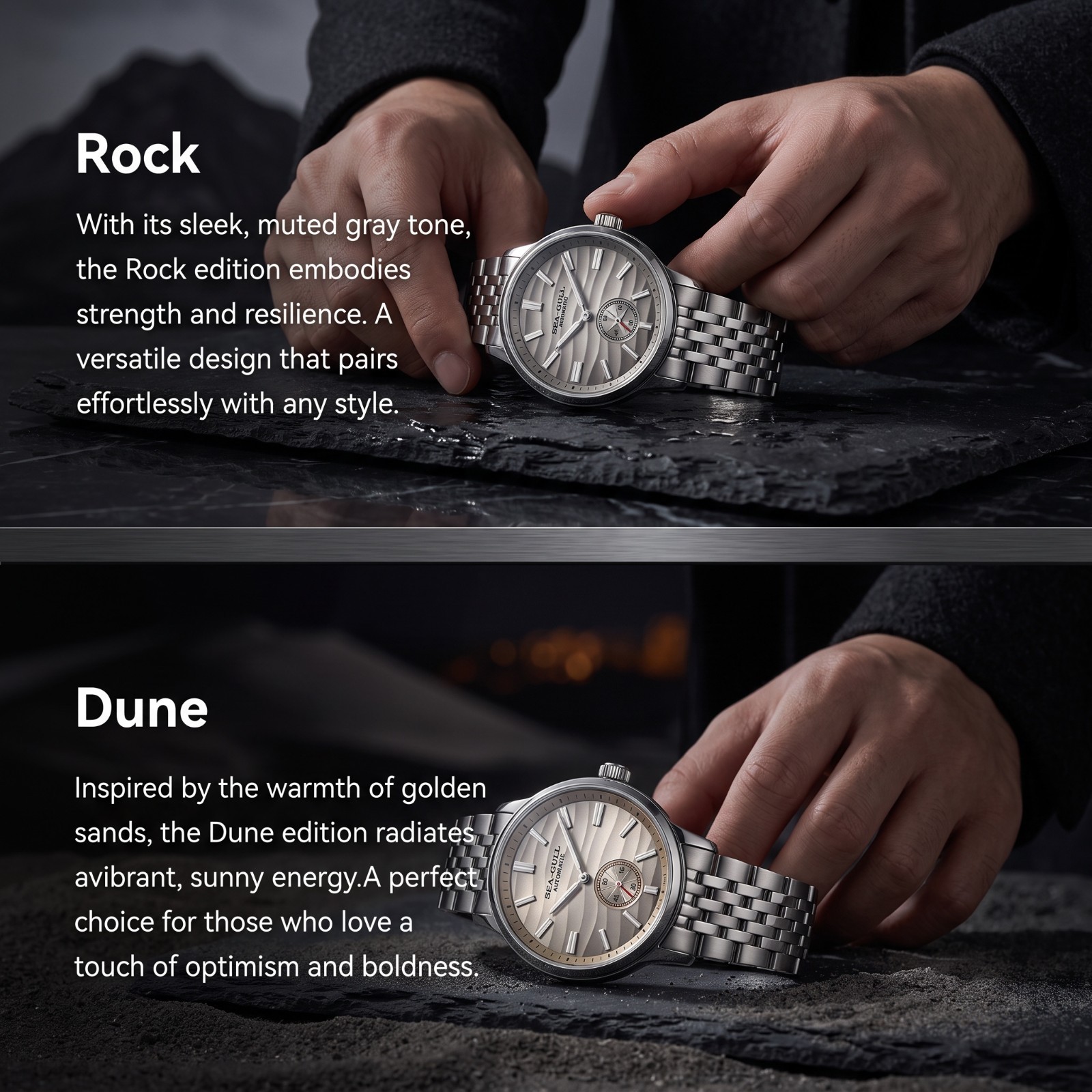 Seagull Natural Series Automatic Mechanical Watch 6180 Polaris Wave Dial 40mm