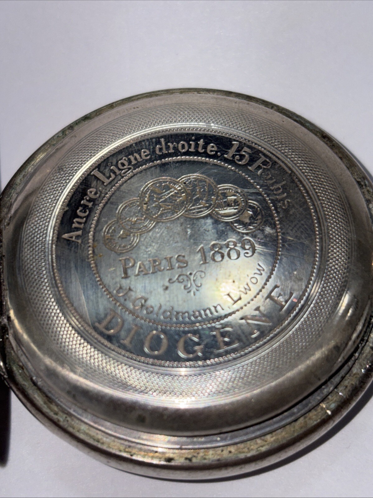 J. GOLDMANN, LWOW (LVIV), POLAND RETAILER C. 1890 DIOGENE SILVER POCKET WATCH