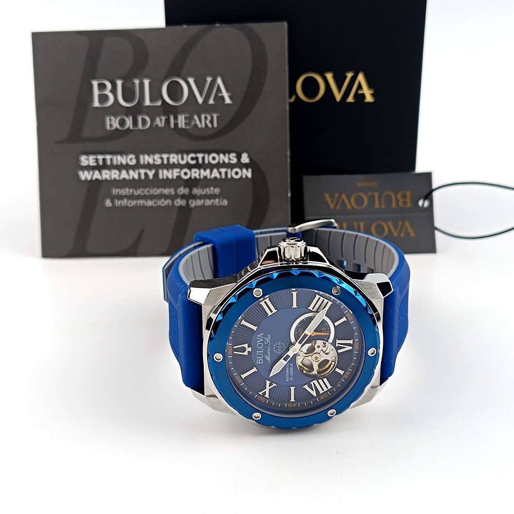Bulova Marine Star 98A303 Blue Dial Rubber Strap Automatic Men’s Watch 44 mm