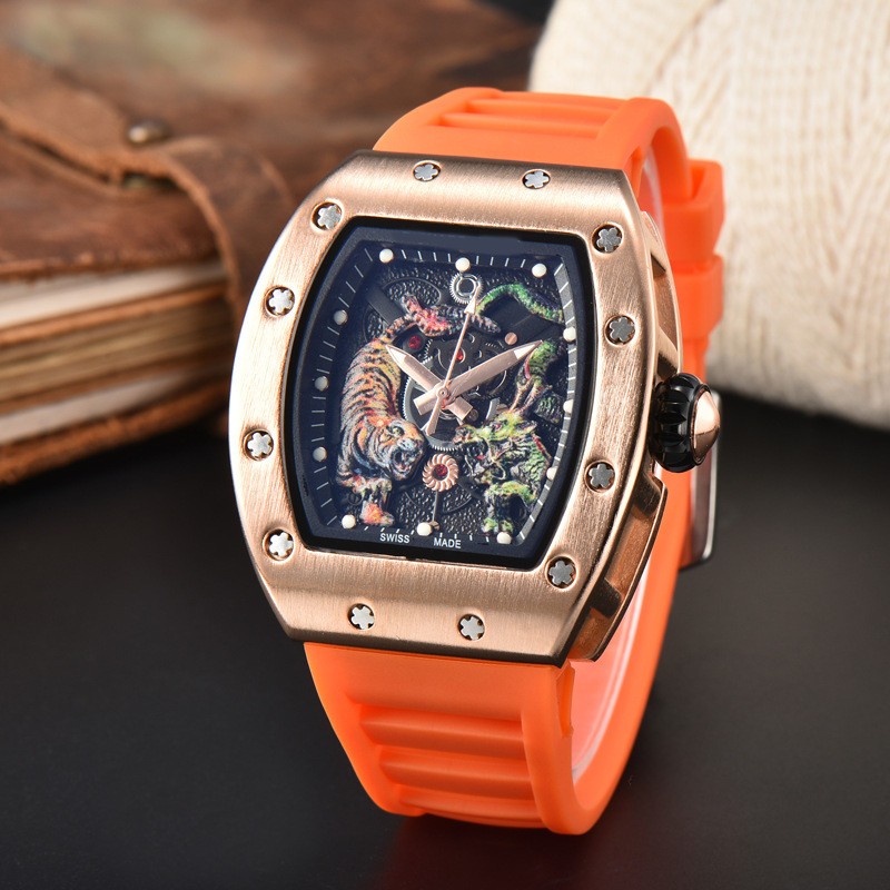 New Sports Men’s Dragon Tiger Pattern Lassa Quartz Watch Skeleton Dial