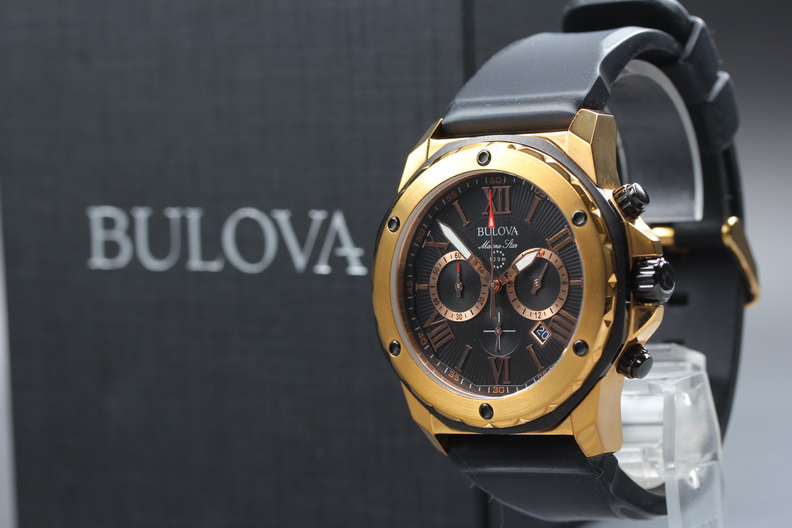 [N MINT] BULOVA Marine Star 98B104 Chronograph Gold Men’s QZ Watch From JAPAN
