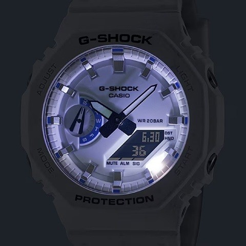 New CASIO G SHOCK GA 2100HDS 7AJF White Blue Luminous Dial 20 ATM Water Resistan