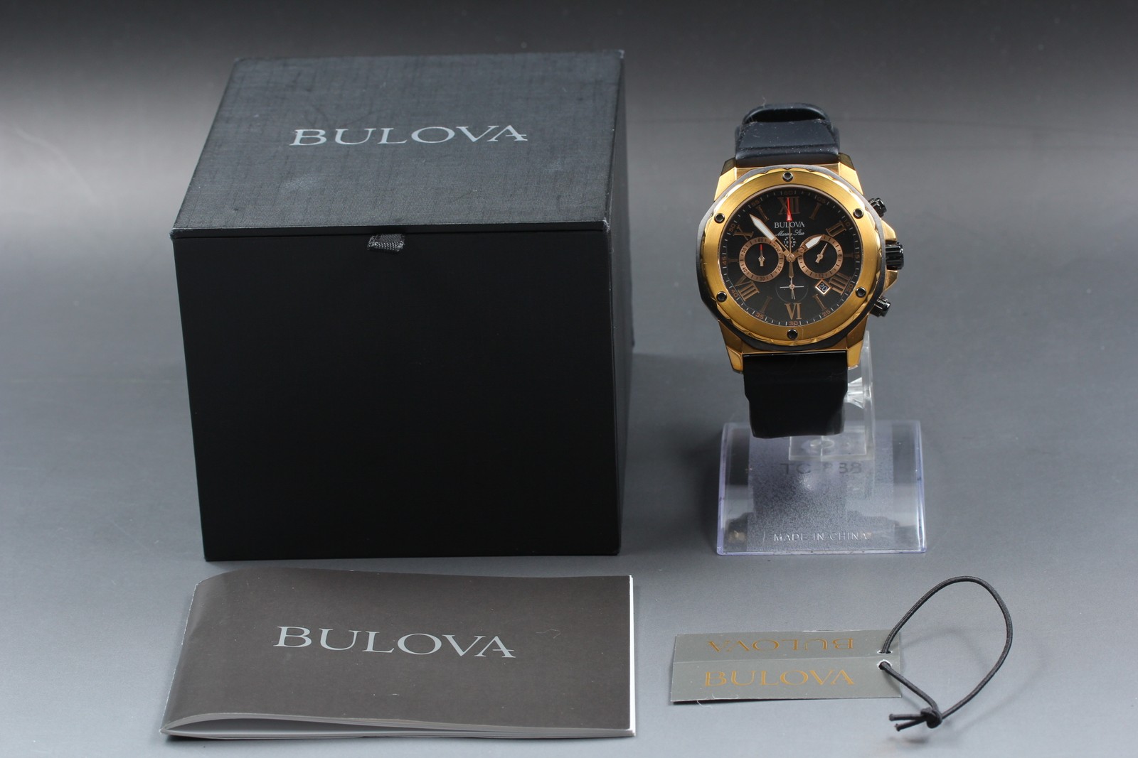 [N MINT] BULOVA Marine Star 98B104 Chronograph Gold Men’s QZ Watch From JAPAN