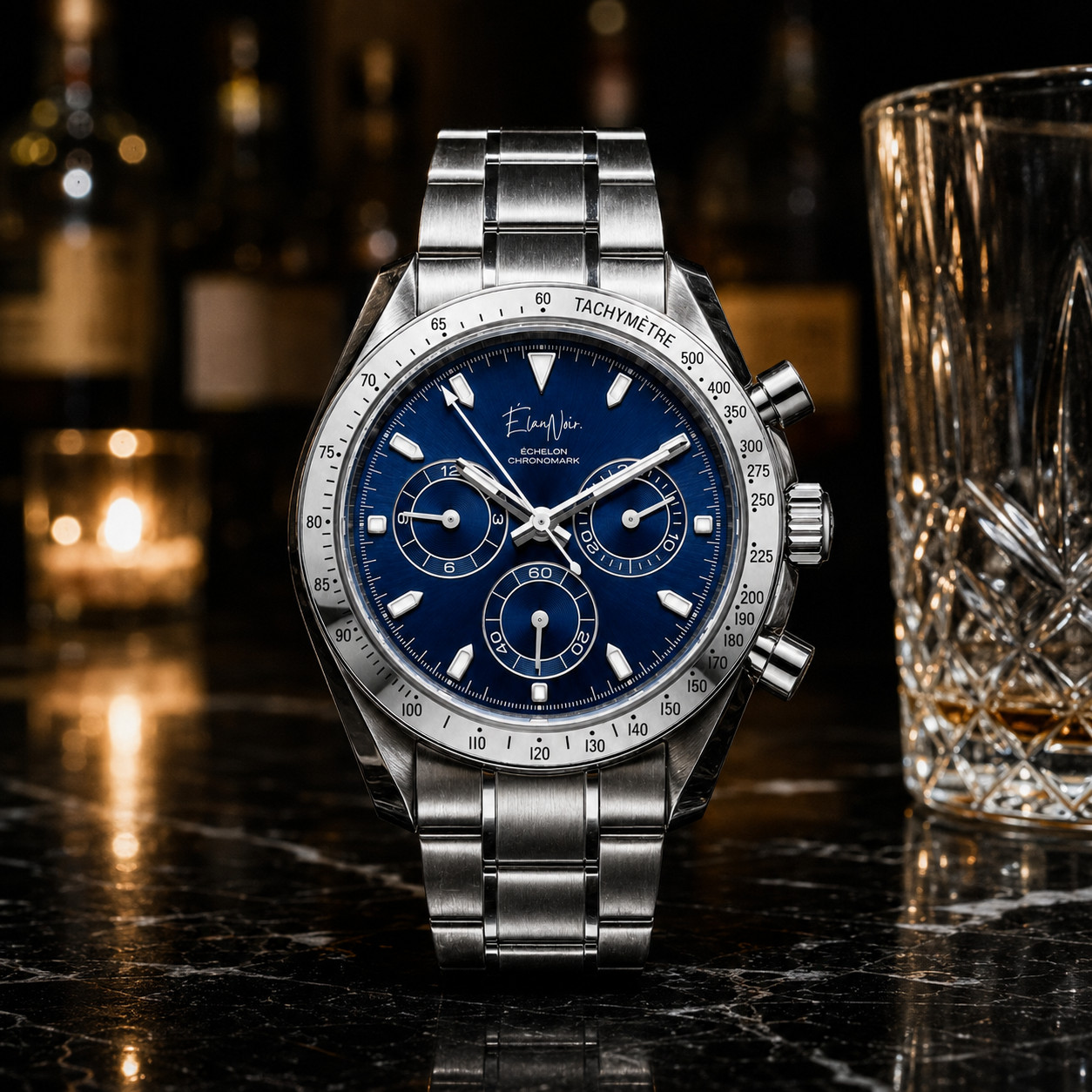 Élan Noir Échelon Chronomark Men’s Chronograph Watch 40mm Blue Dial VK63 Custom