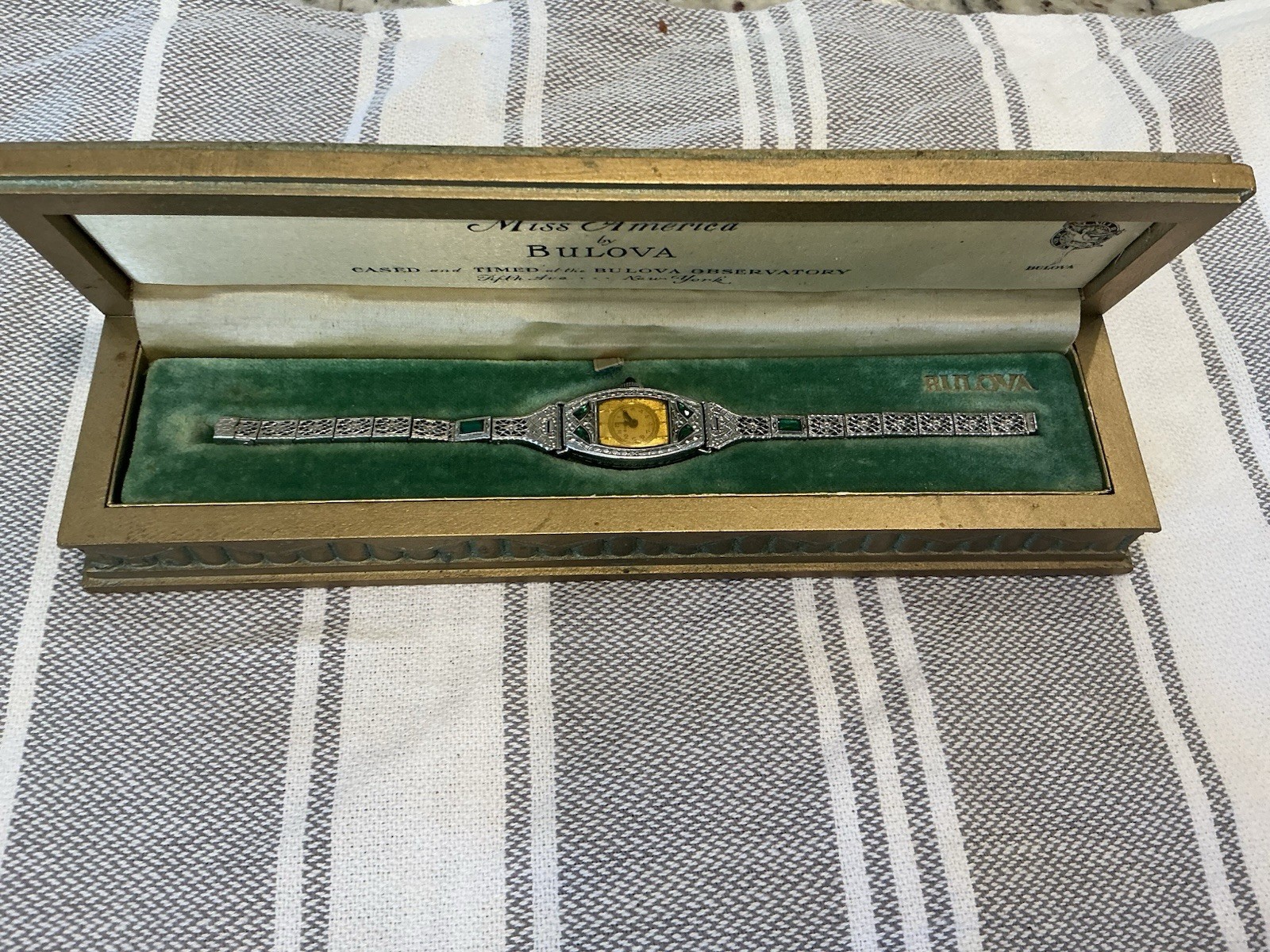 1924 Ladies Art Deco Emerald Bulova Watch ~Miss Liberty ~