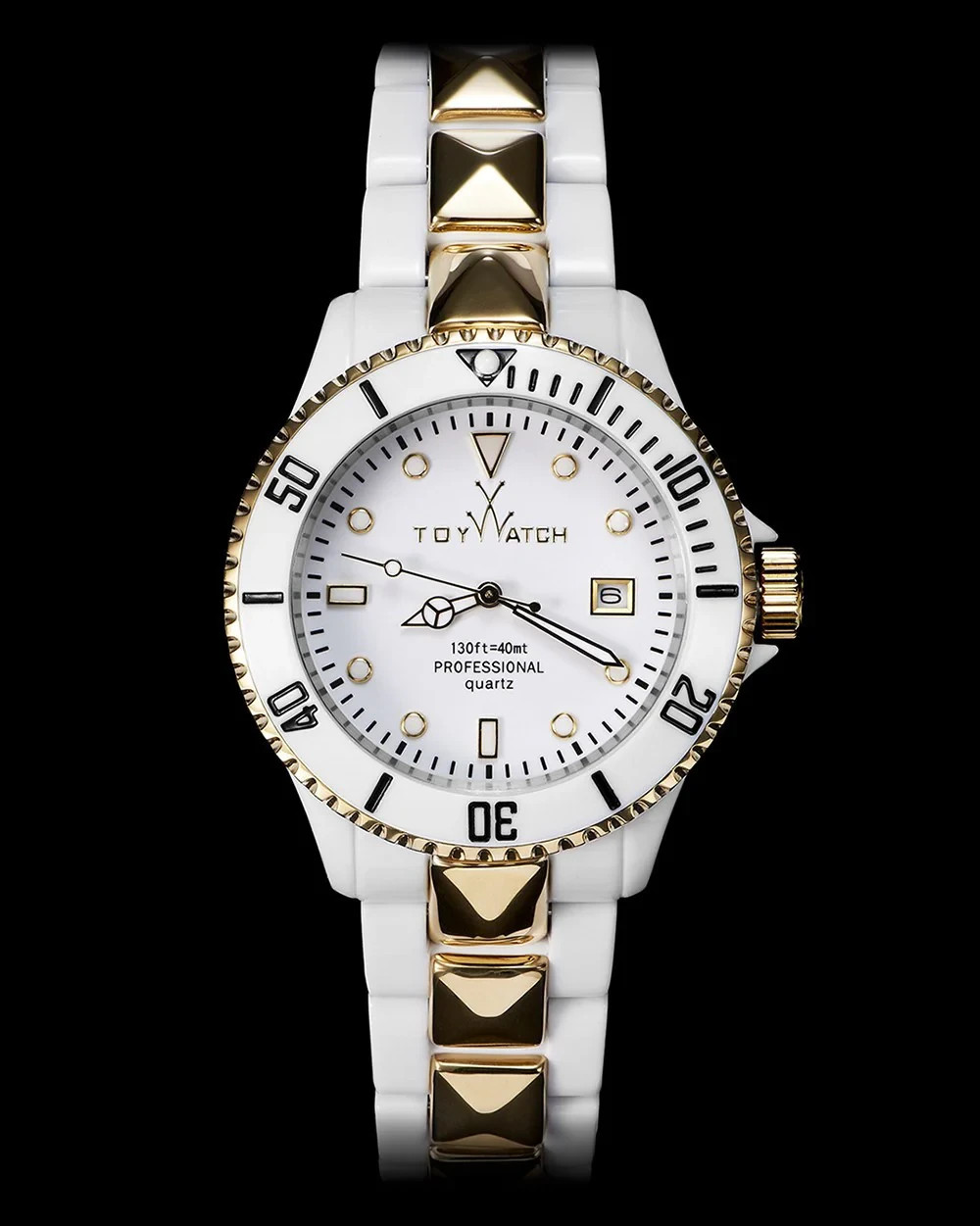 ToyWatch MR HYDE White Black Gold Stud Plasteramic Mens Quartz Watch HY08WHS