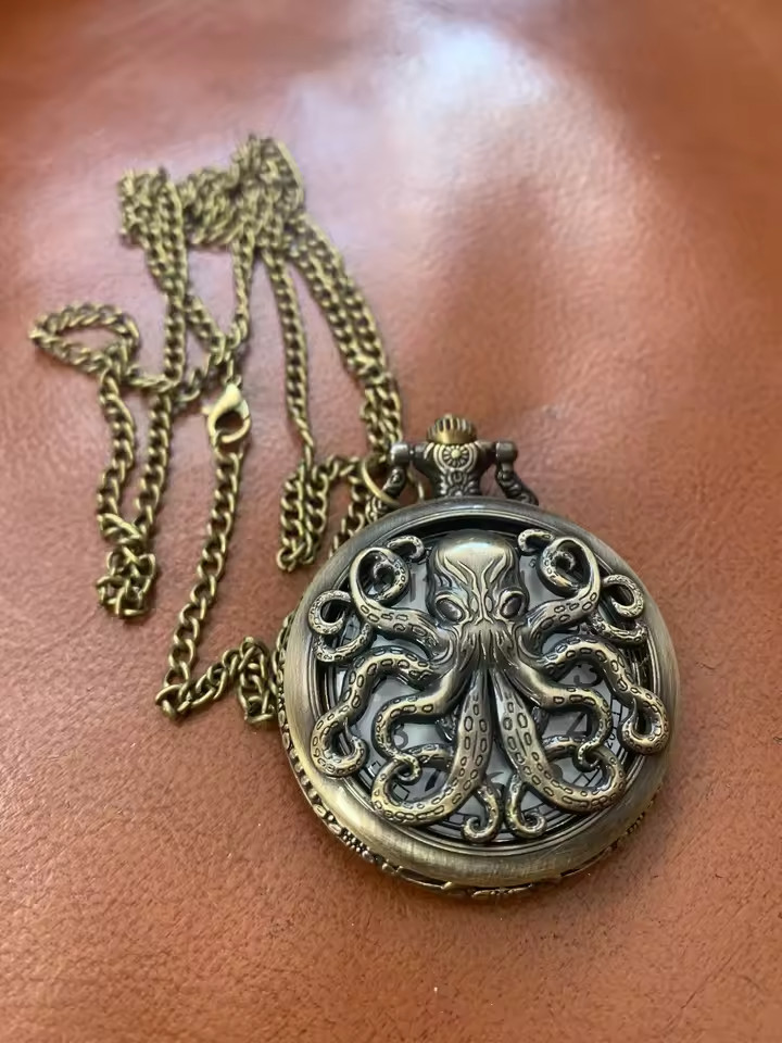 Vintage Octopus Pocket Watch Quartz Necklace Chain Steampunk Gift Men Wom