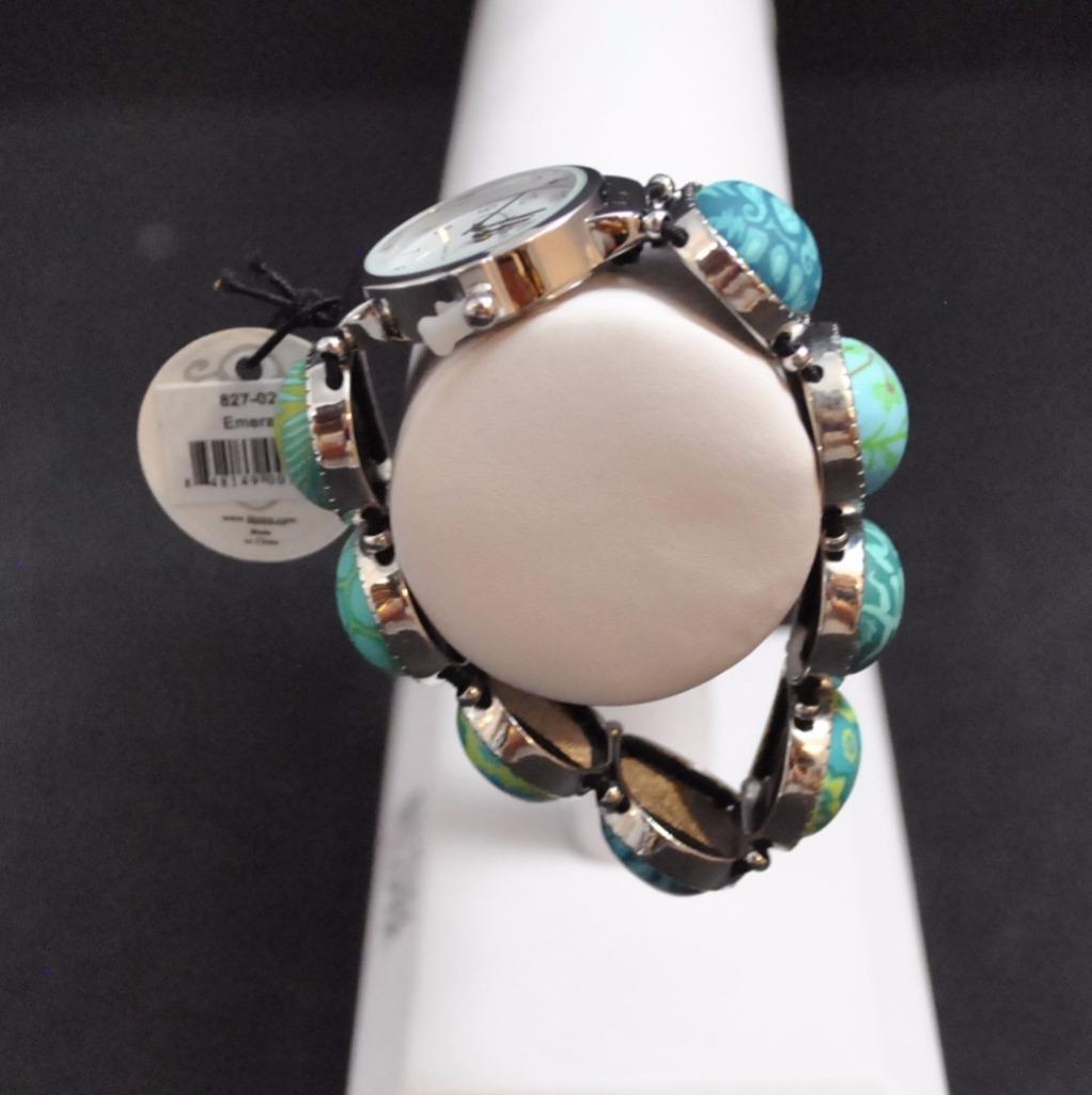 Jilzarah Emerald Oval Watch Bracelet Polymer Clay Beads Handcrafted Artisan