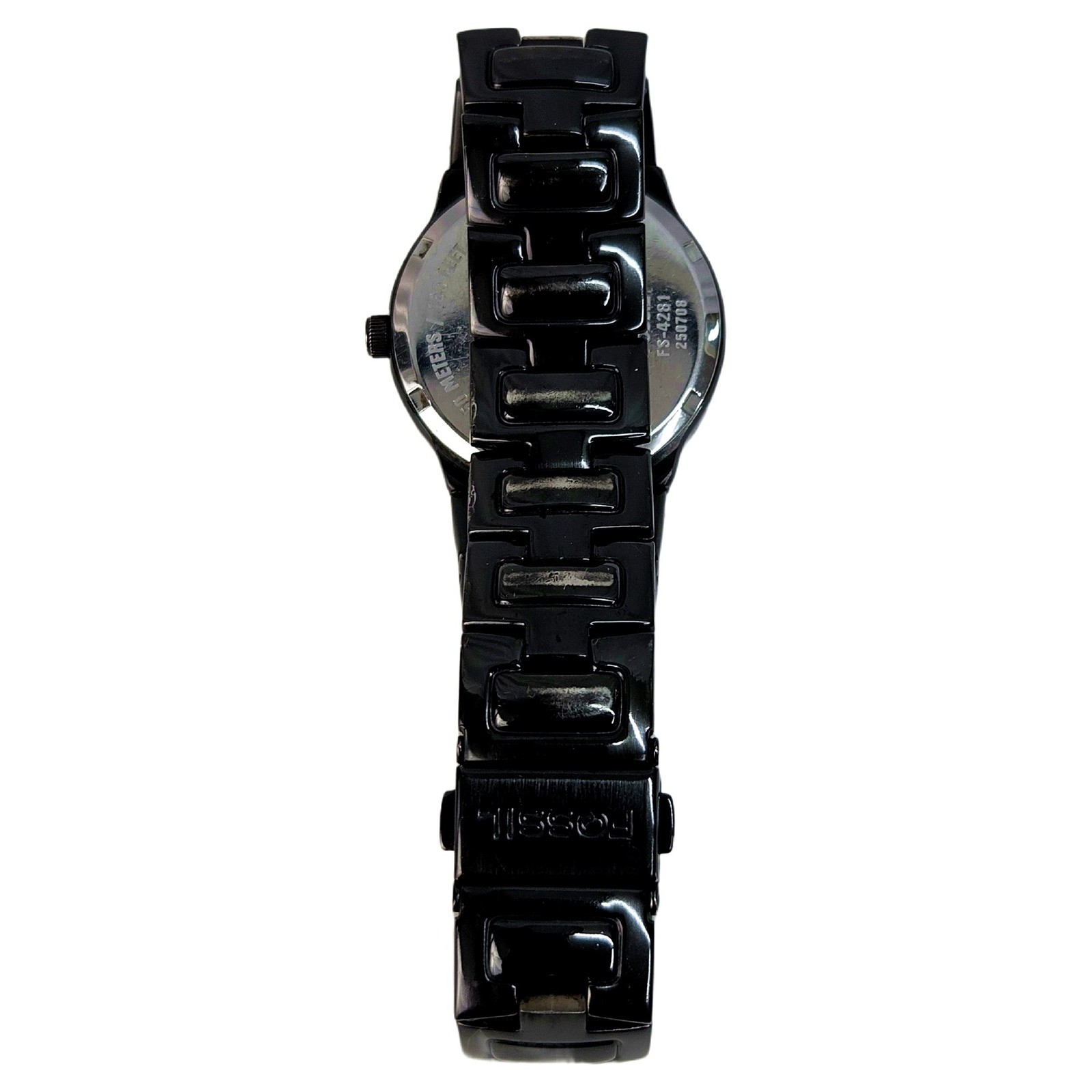 Fossil Arkitekt FS-4281 Black Steel Watch Blue Dial Diamond Accent Mens 4281
