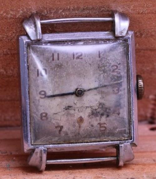 ANCRE 15j VINTAGE MEN’S TANK WRIST WATCH 25.6×34.5mm CASE FOR REPAIR (BL)