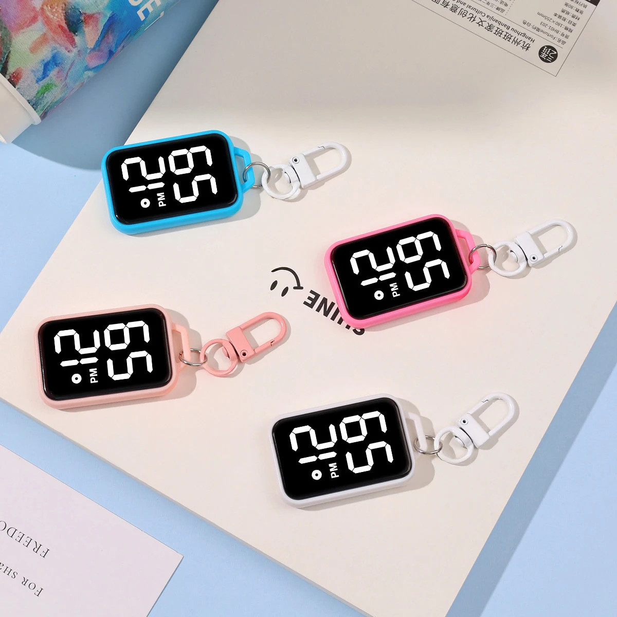 1/4pcs LED Keychain Pocket Watch Digital Display Electronic Watch for Youngster
