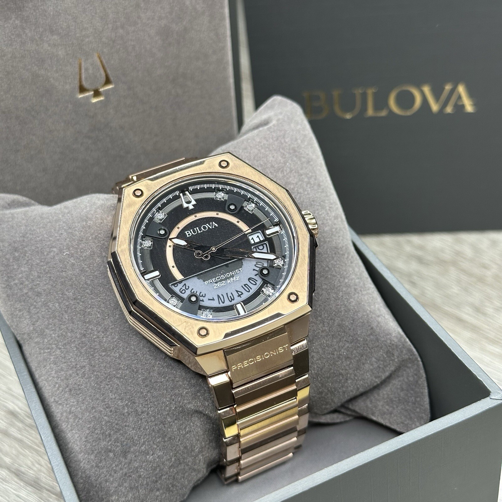 NEW✅262kHz✅Bulova Precisionist X Chronograph Rose Gold Steel Watch 97D129 $995