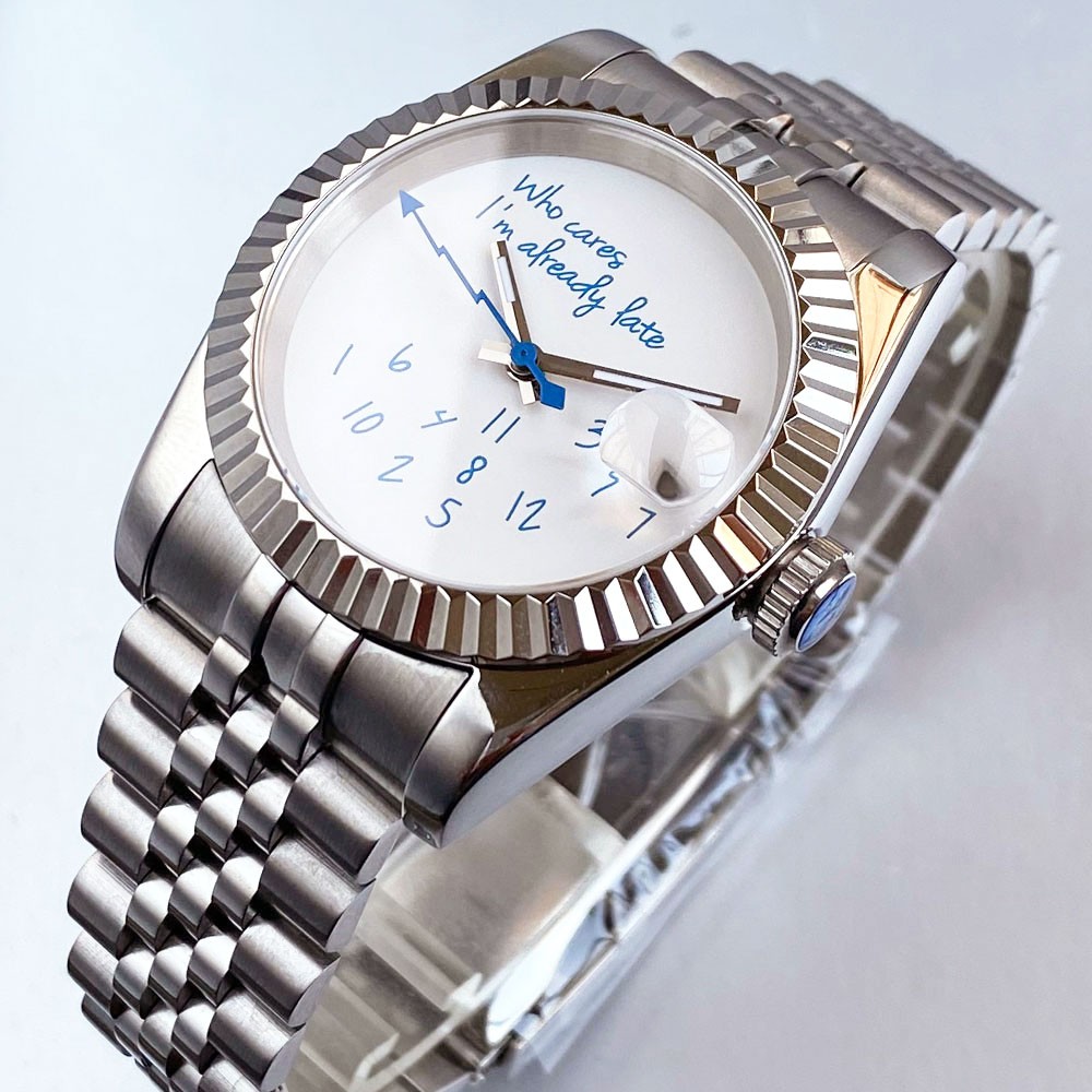 Black 20ATM Diver 36mm 39mm Japan NH35 Automatic Men Watch Blue White Text Dial