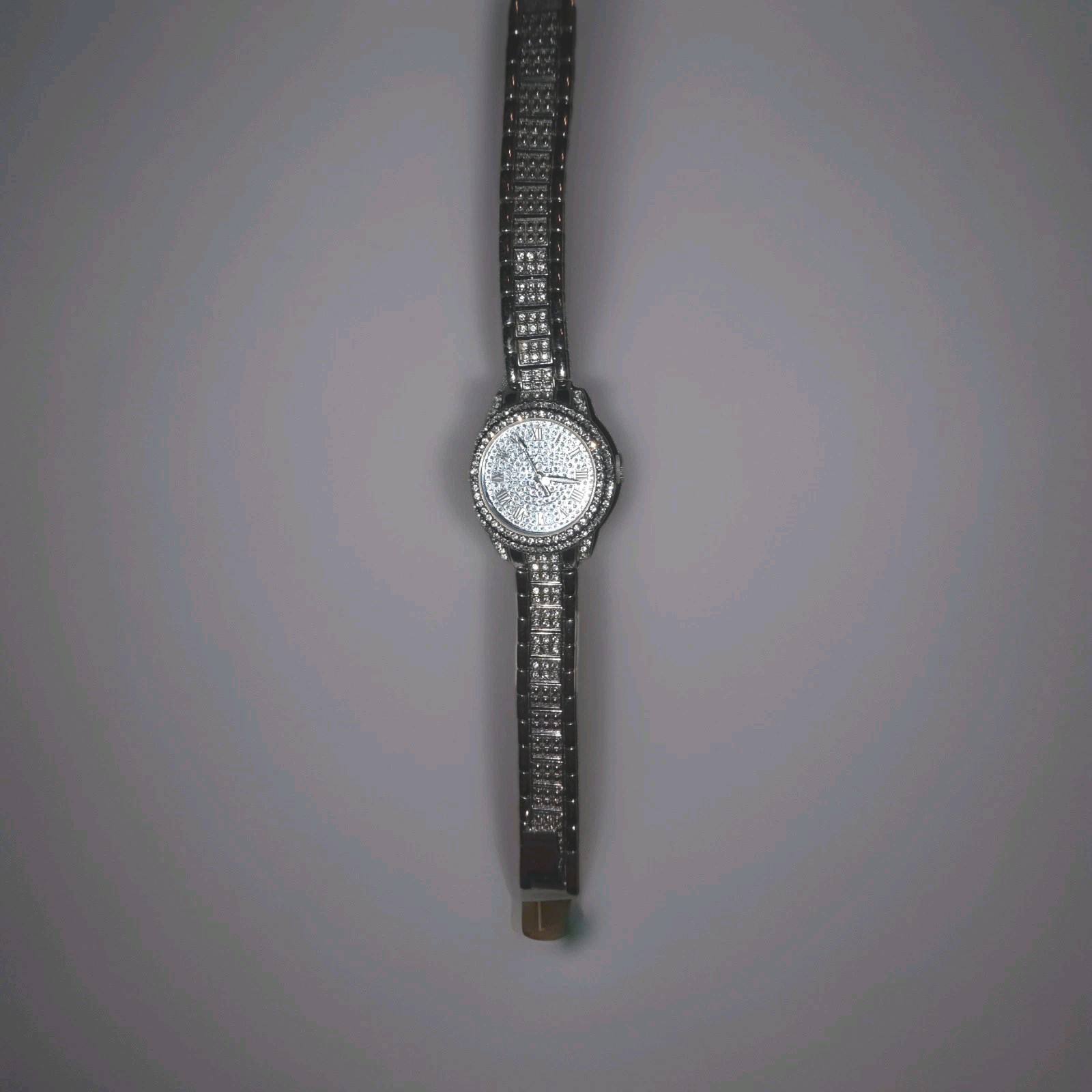 Silver Women’s Dress Wristwatch Roman Numerals Gem-Set Bracelet Diamond Dial
