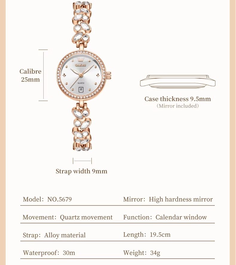 OLEVS Diamond Small Dial Wristwatch Calendar Luminous Quartz Watch for Women