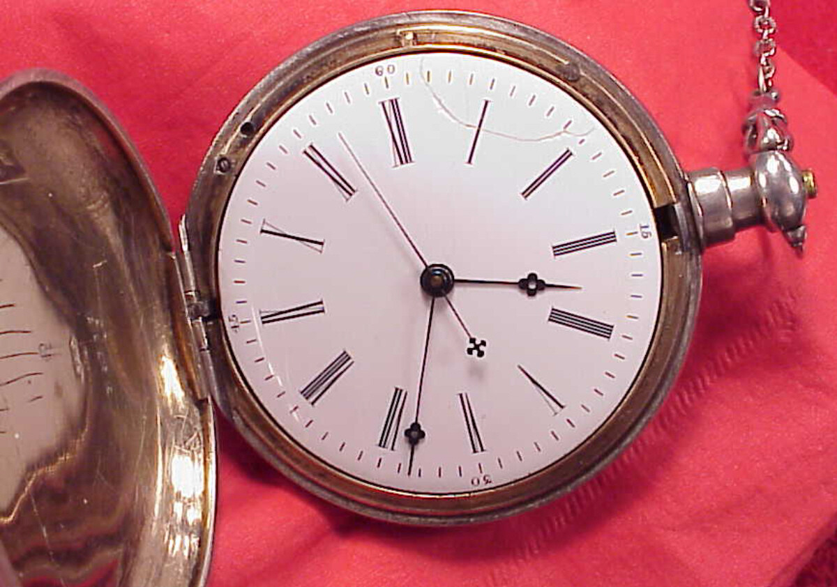 VINTAGE 58MM LARGE BAT WING CRAB CLAW CHINESE DUPLEX SILVER POCKET WATCH