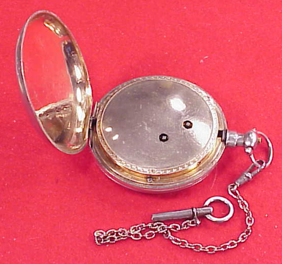 VINTAGE 58MM LARGE BAT WING CRAB CLAW CHINESE DUPLEX SILVER POCKET WATCH
