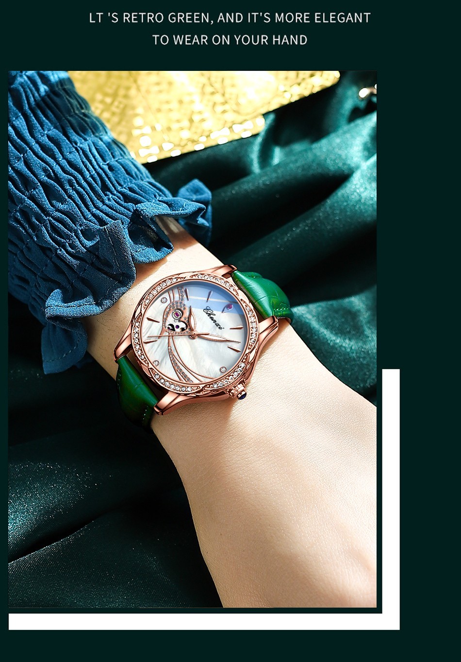 CHENXI Women Leather Hollow Out Luminous Waterproof Automatic Mechanical Watch