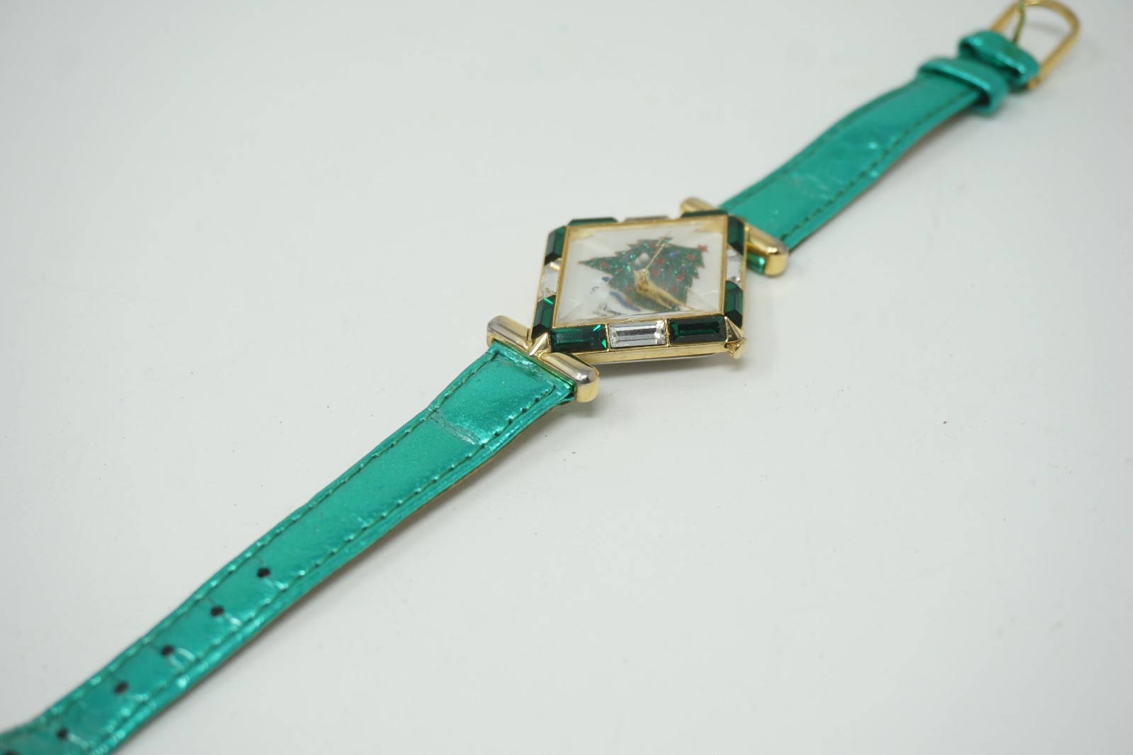 Xanadu Christmas Tree Holiday Quartz Watch Japan Diamond Shaped Leather Strap