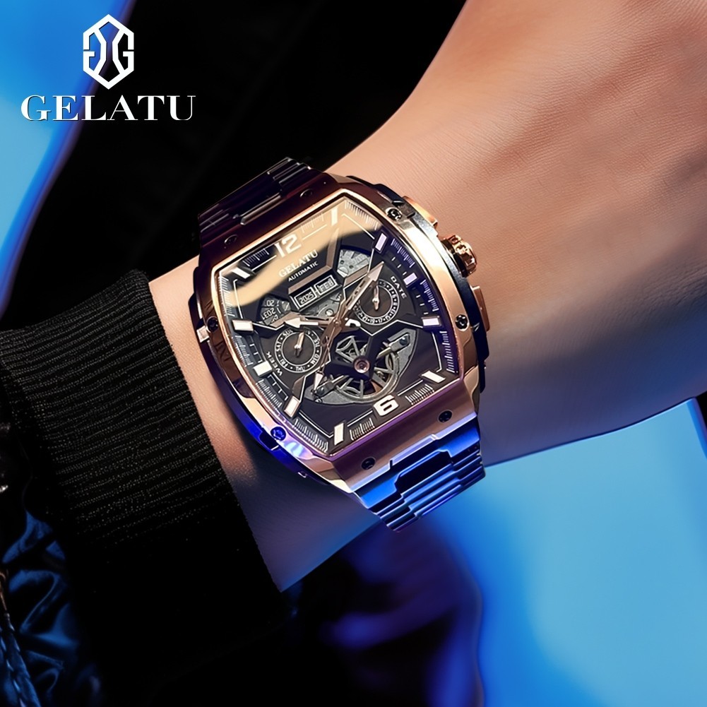 GELATU Men’s Full Automatic Mechanical Watch, Sapphire Mirror, Complete Calendar