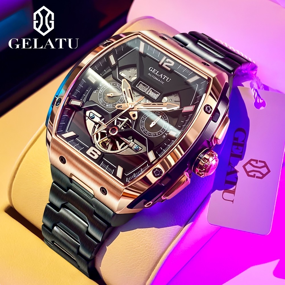 GELATU Men’s Full Automatic Mechanical Watch, Sapphire Mirror, Complete Calendar