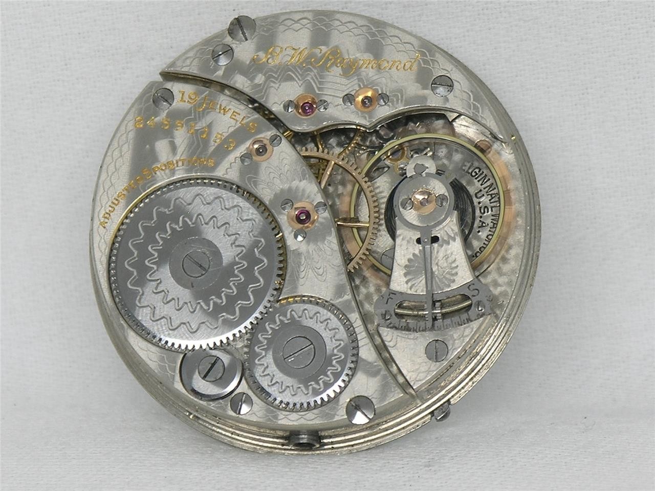 ANTIQUE ELGIN 19 JEWEL 16S BW RAYMOND GR 455 POCKET WATCH W/ MONTGOMERY DIAL