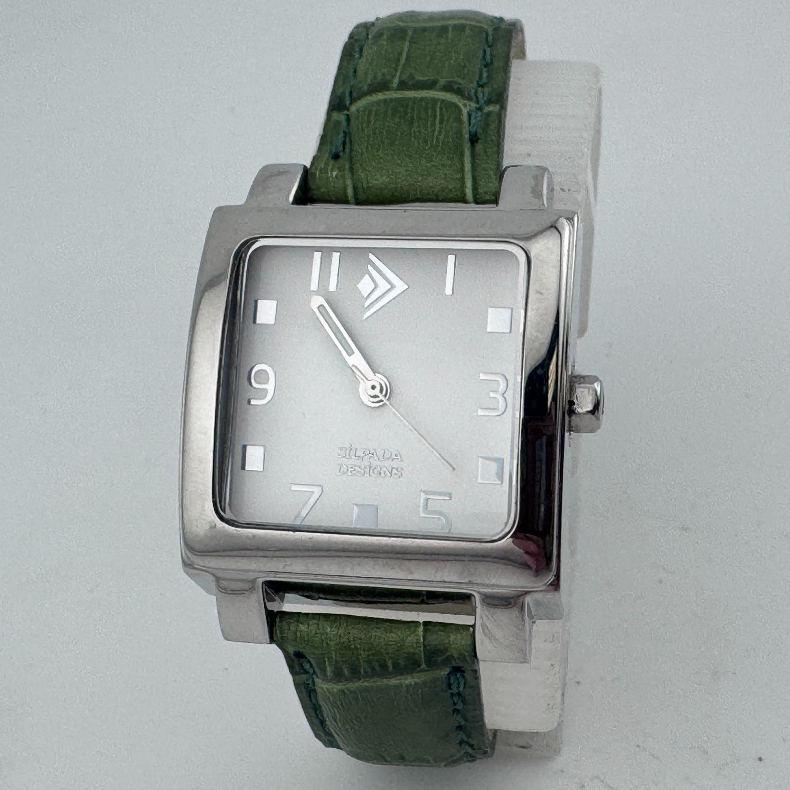 Vintage Sipada Quartz Watch Women Silver Square Green Leather Analog New Battery