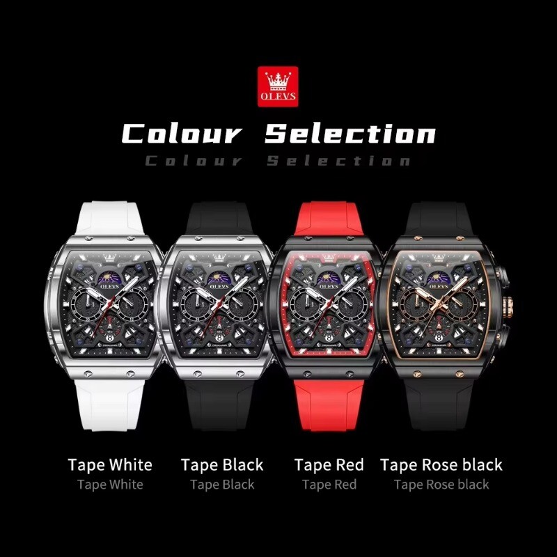 OLEVS Men’s Quartz Watch Waterproof Luminous Wristwatch for Male Silicone Band