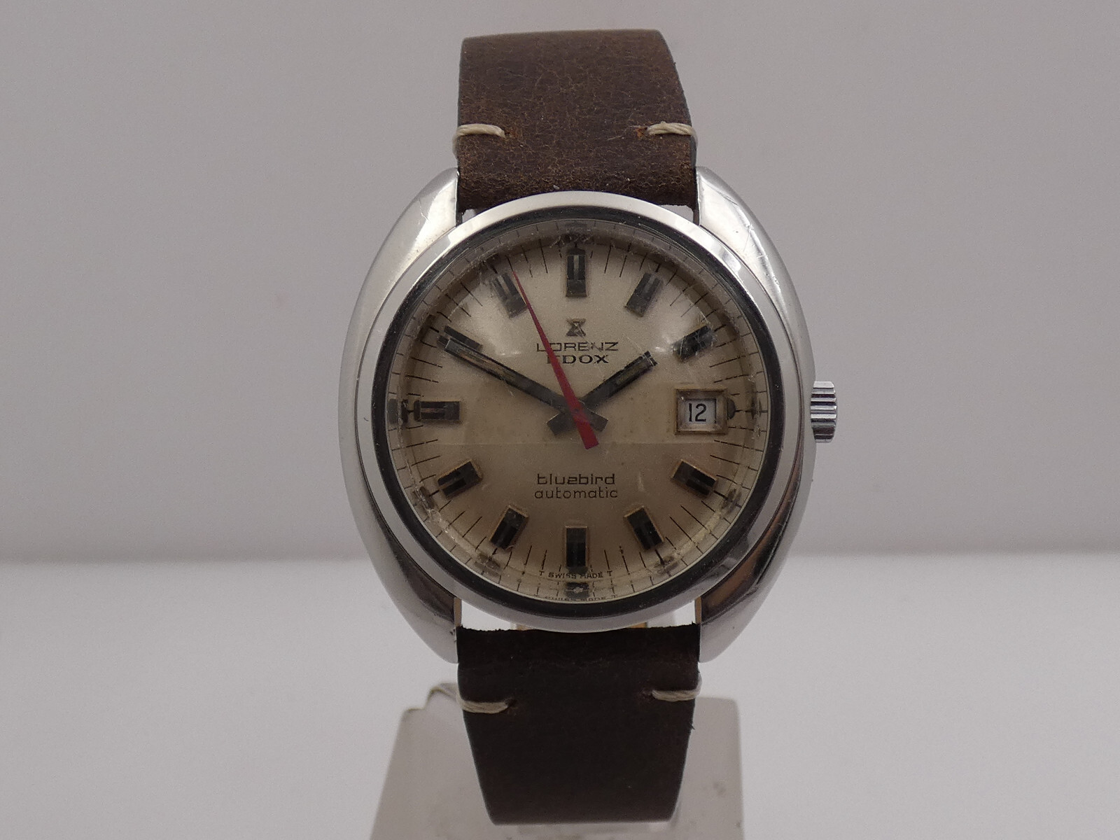 LORENZ EDOX BLUBIRD CUSHION OVERSIZE 38,5mm AUTOMATIC STEEL YEARS ’70s WATCH