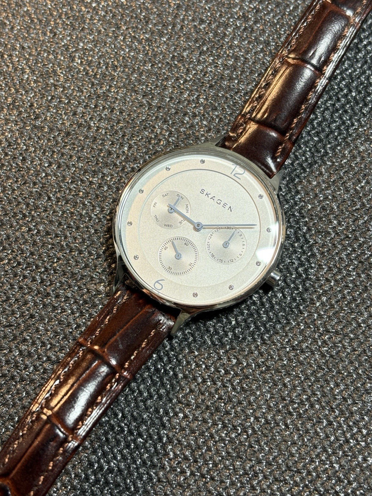 Skagen Denmark Anita Brown Leather Strap Women Watch SKW2449,Day/Date,Stainless
