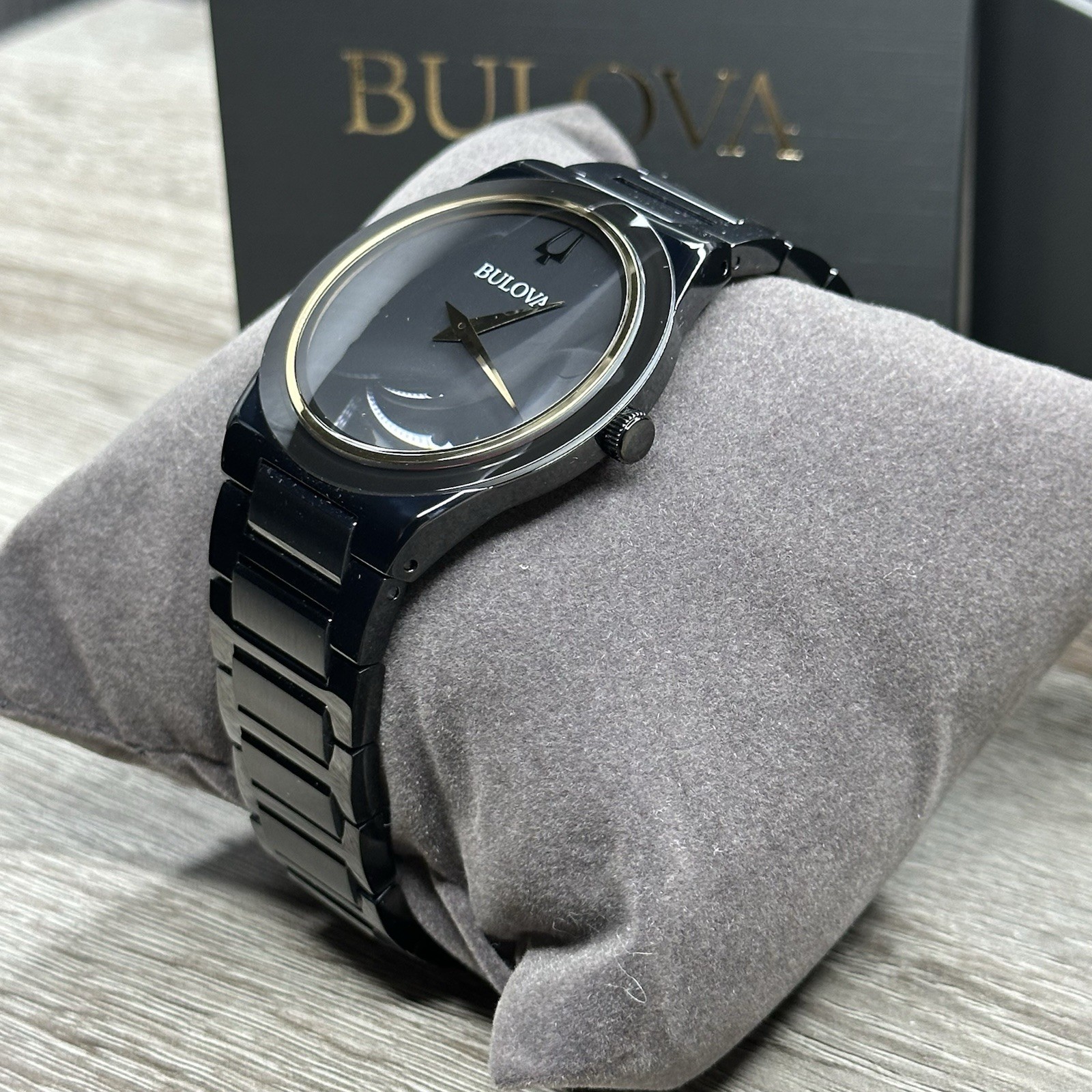 NEW✅$650✅ Bulova Millennia Slim Elegant Black Stainless Steel Men’s Watch 98A313