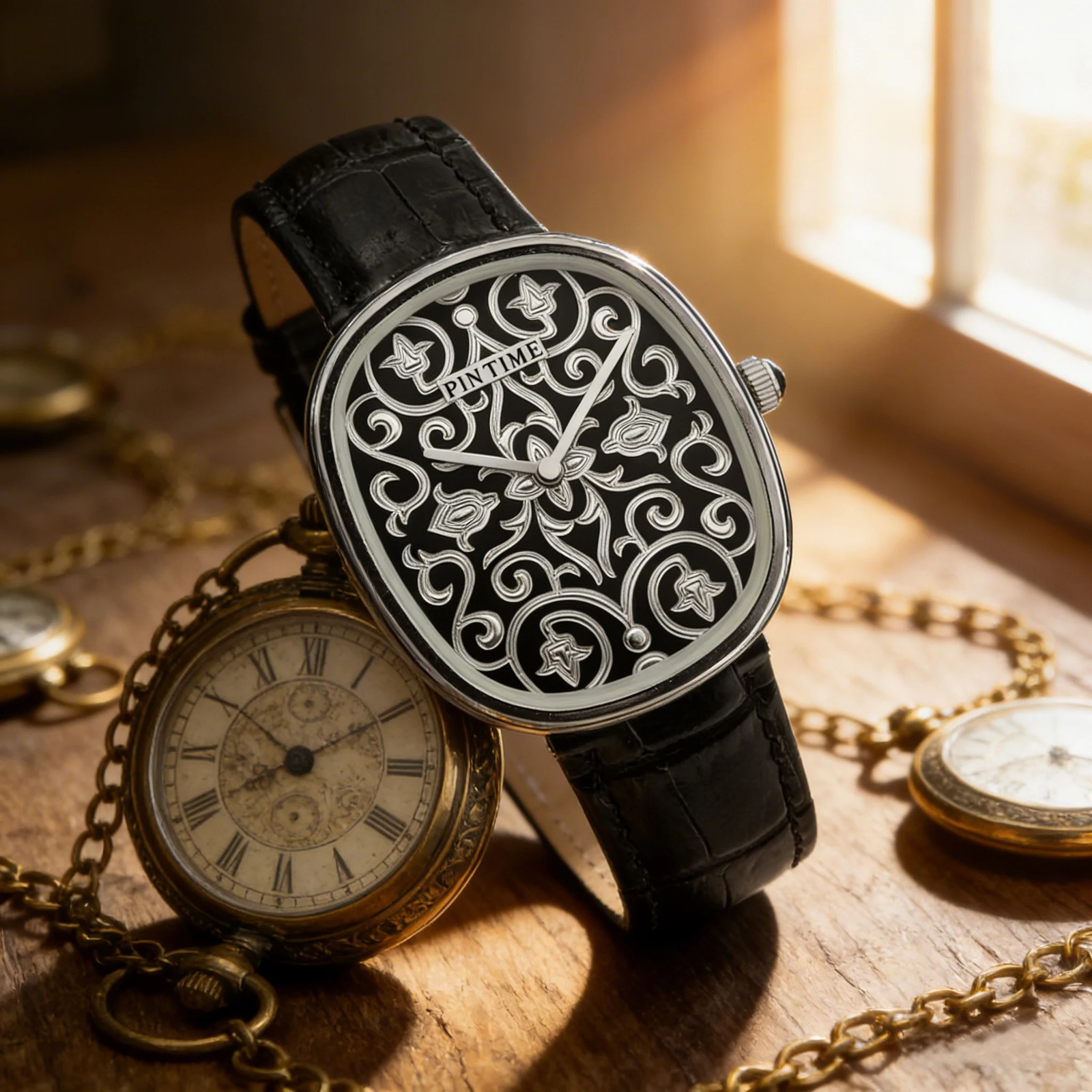 Classic Vintage Black Arabic Engraved Men’s Quartz Watch Elegant Gentleman