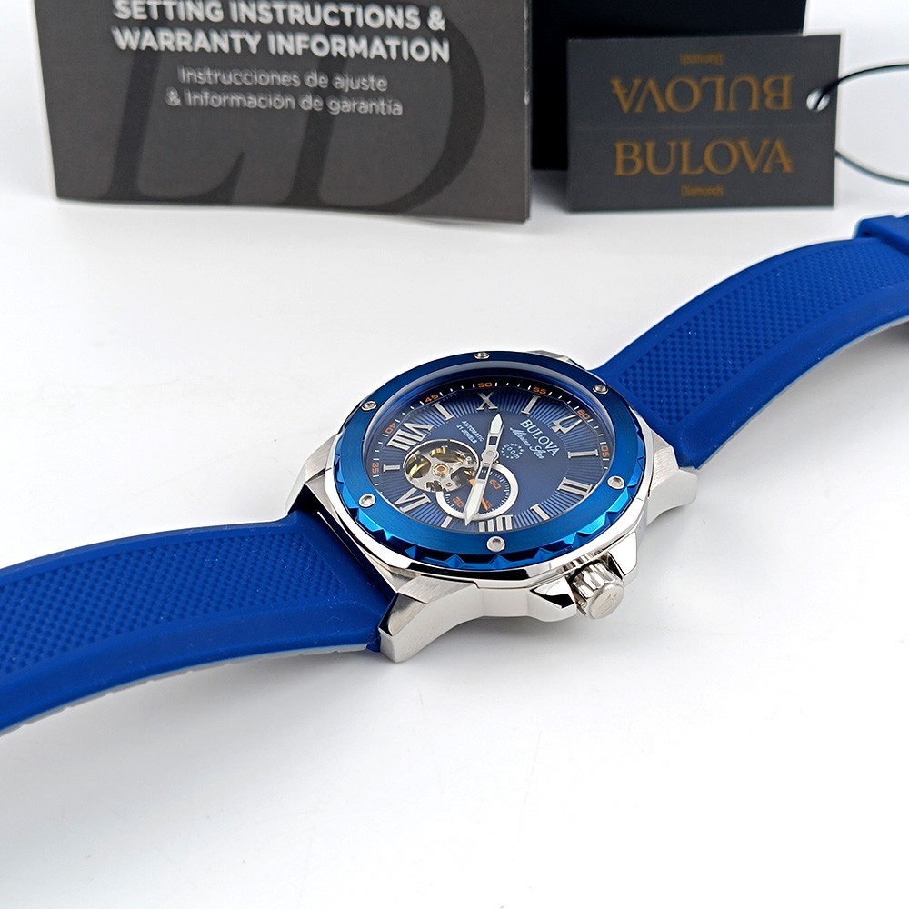 Bulova Marine Star 98A303 Blue Dial Rubber Strap Automatic Men’s Watch 44 mm