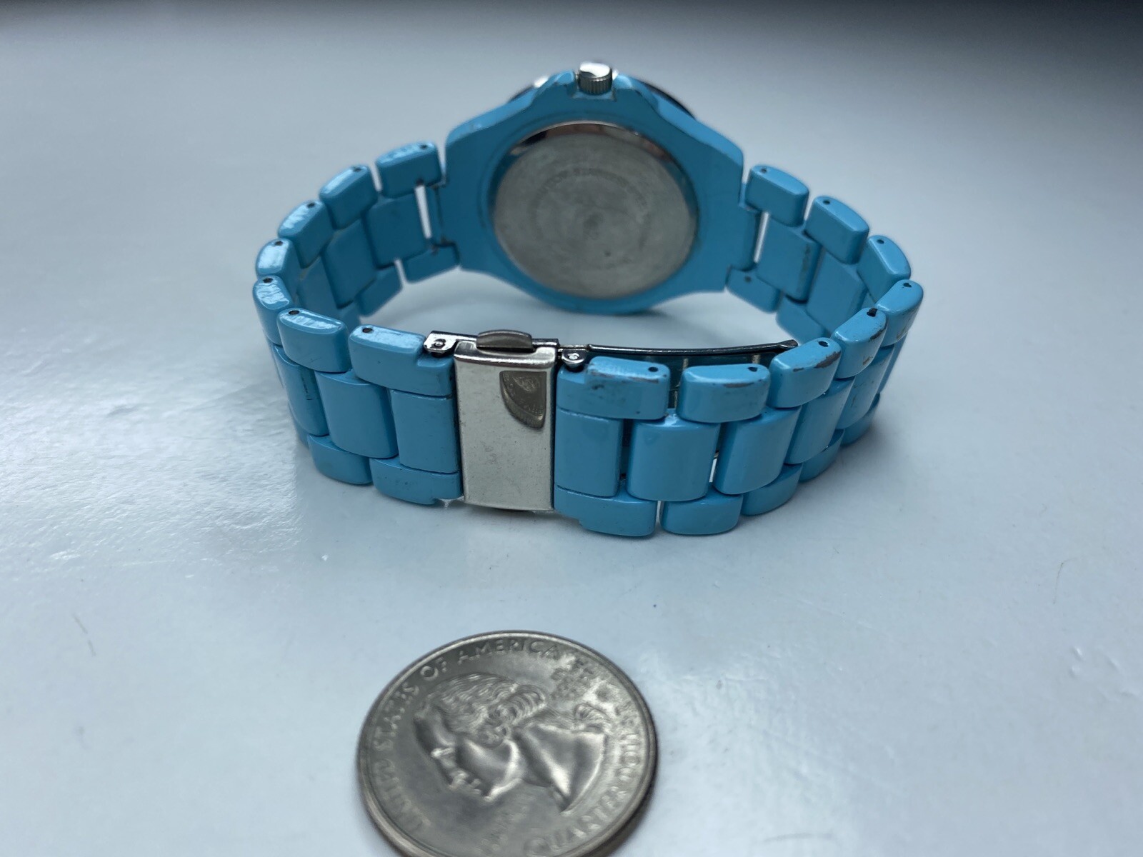 E Vivani Blue Enamel Silver Crystals Japan 1102 Accutime Stainless Untested