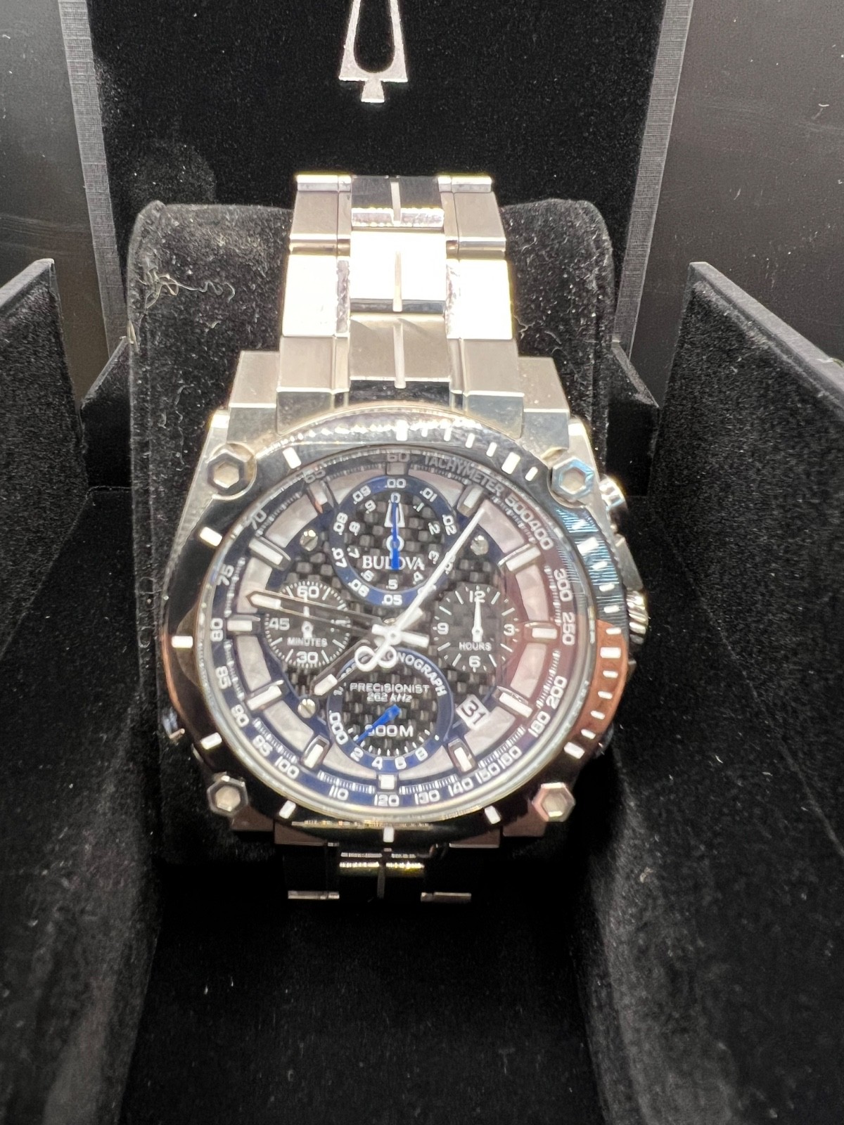 Bulova Precisionist Men’s Chronograph Silver Steel 30ATM 47mm Watch 98B316