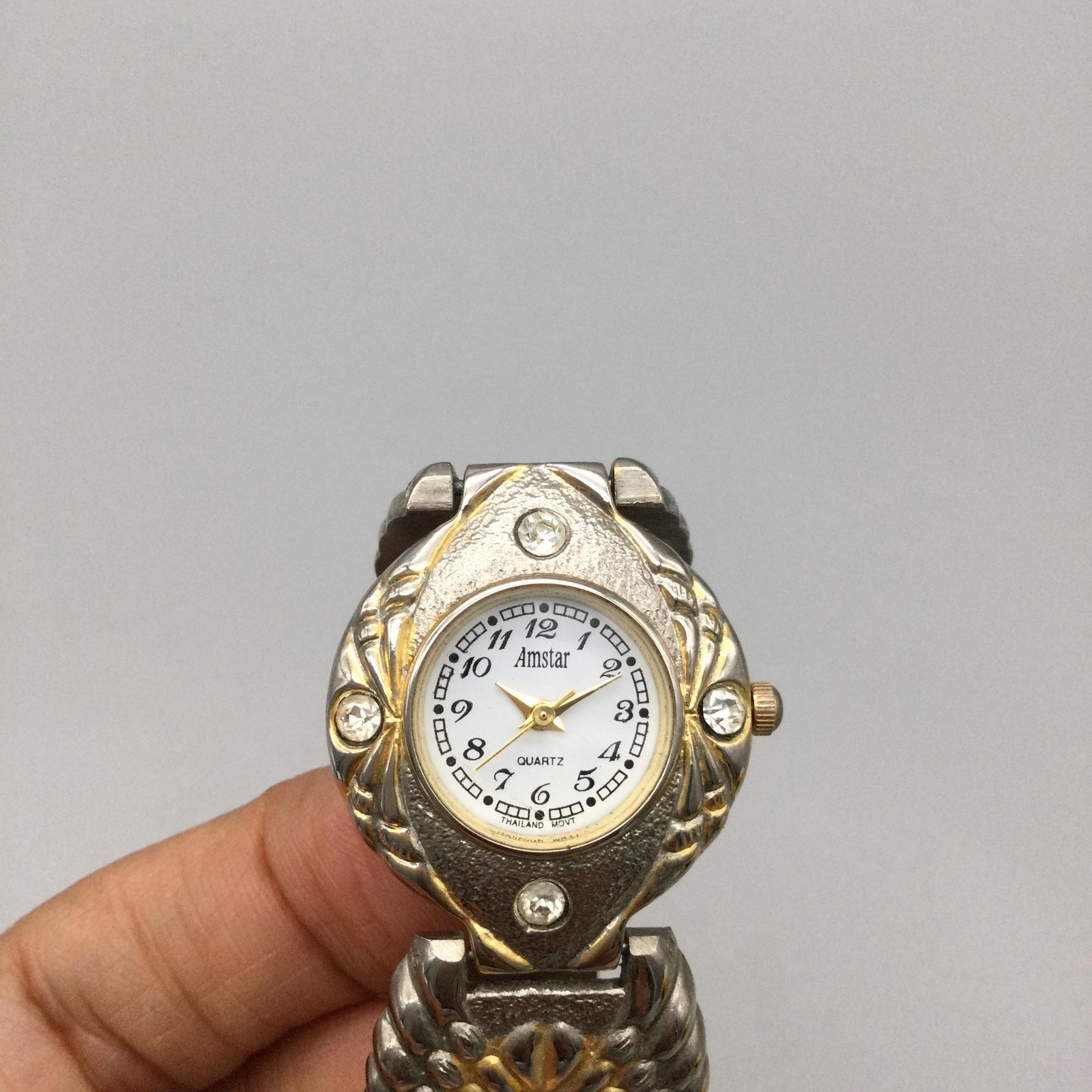 Amstar Womens 26mm Watch Two Tone Bracelet Rhinestone Bezel New Battery 6.75″