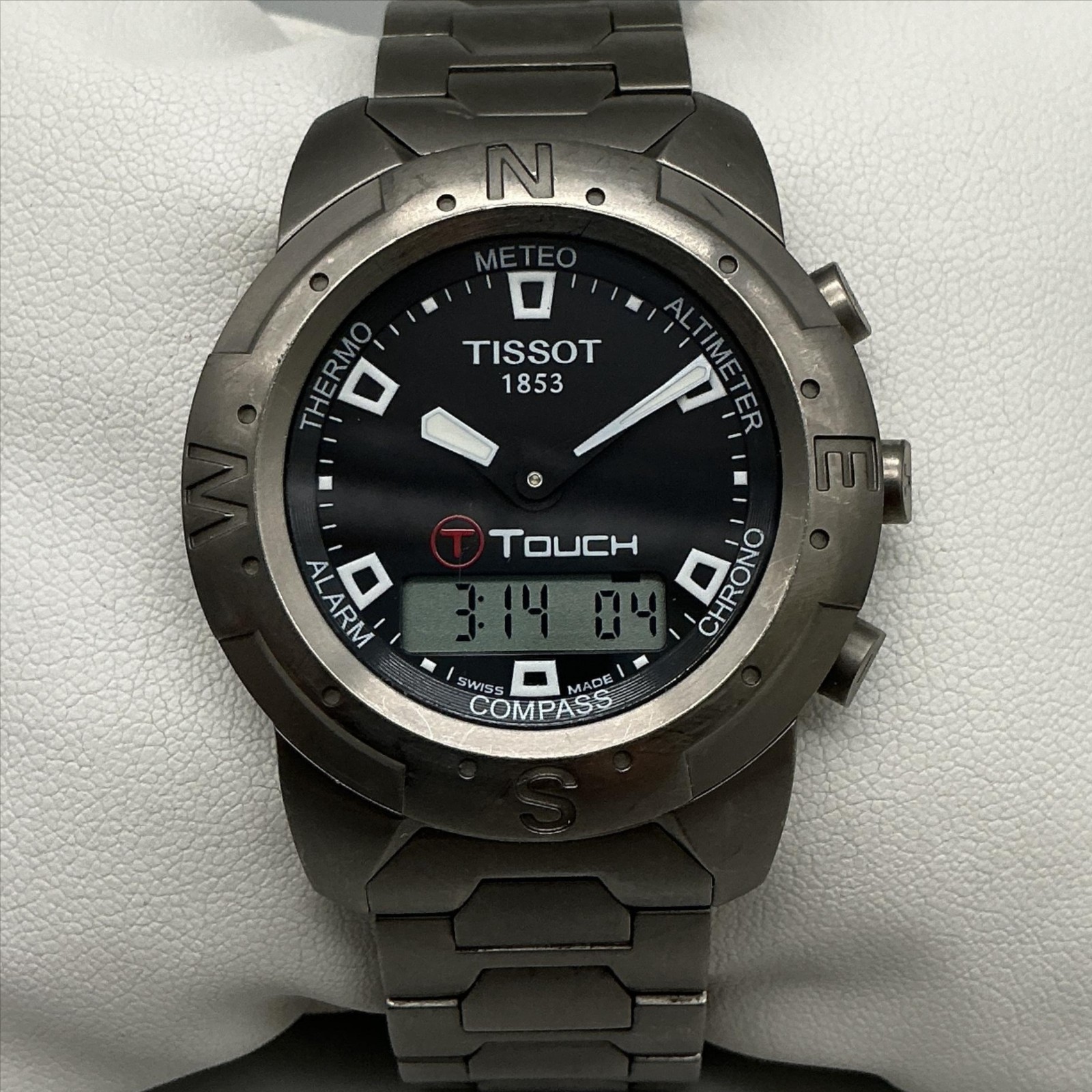 Tissot T-Touch Mens Watch 40mm Black Dial Titanium Bracelet New Battery 7.5″